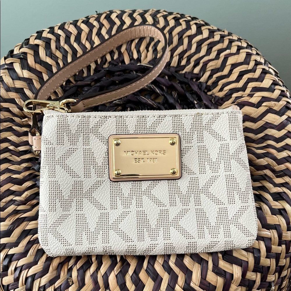 Michael Kors Logo Wristlet- Vanilla Acorn